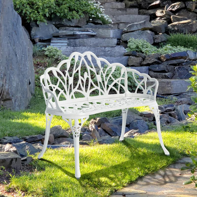 Aluminum 2-Person Classic Outdoor Tulip Garden Bench for Park and Yard