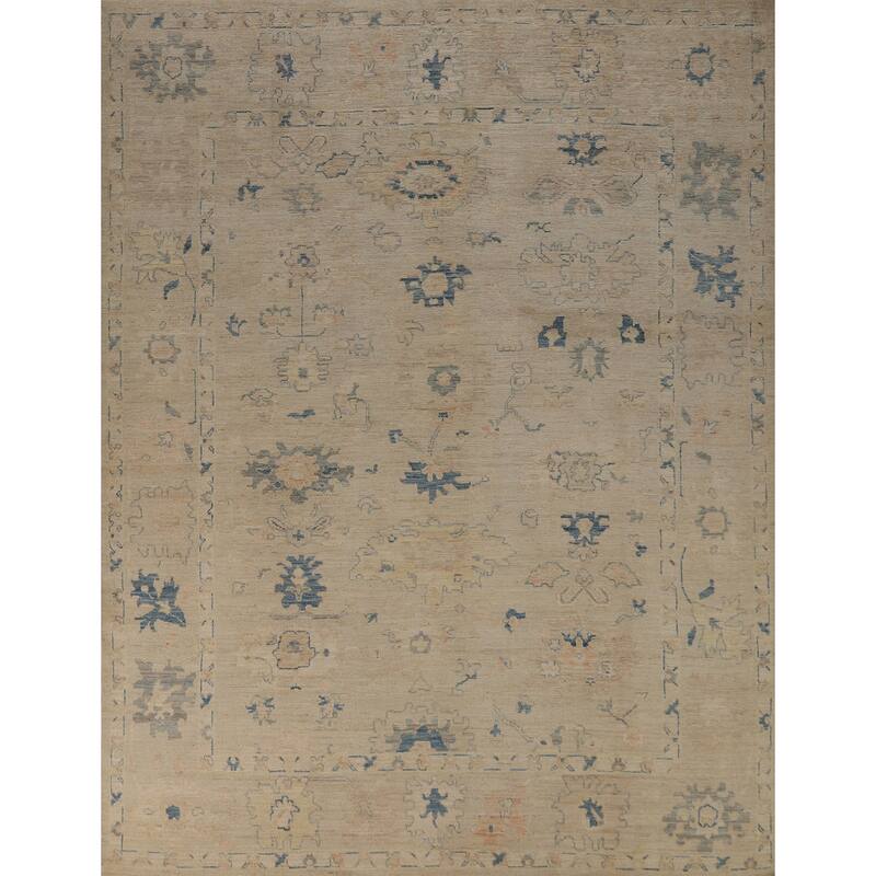 Beige Oriental Oushak Turkish Area Rug Hand-Knotted Wool Carpet - 8'0"x 9'8"