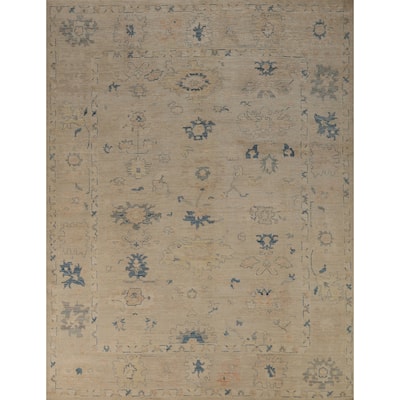Beige Oriental Oushak Turkish Area Rug Hand-Knotted Wool Carpet - 8'0"x 9'8"