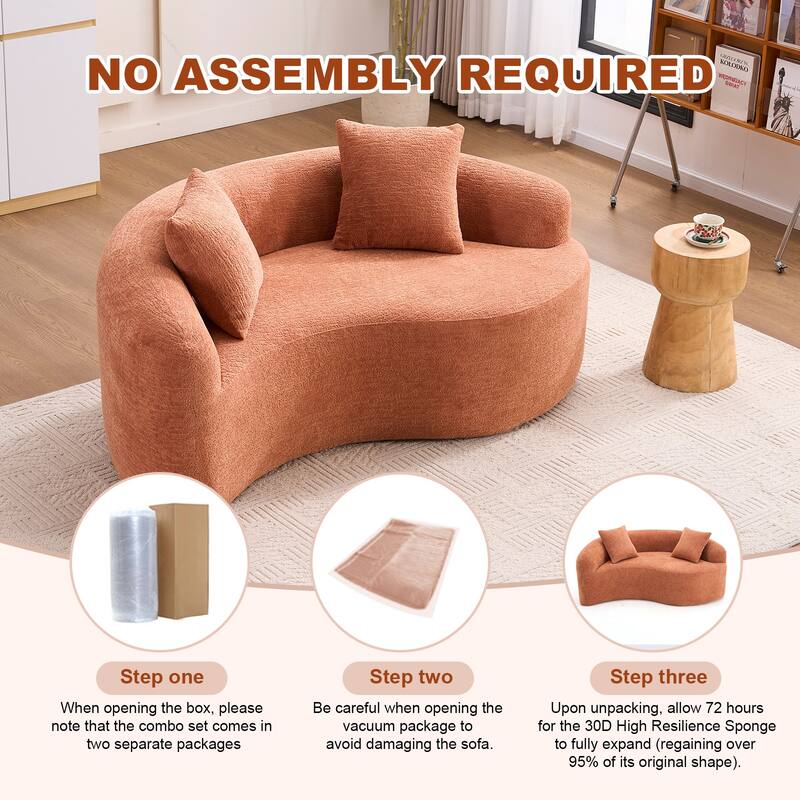 Yin-Yang Design Single Chaise Couch S-curved Chenille Sofa, Purchase 2pc for Combination into Tai Chi Round Sleeper Sofa Bed