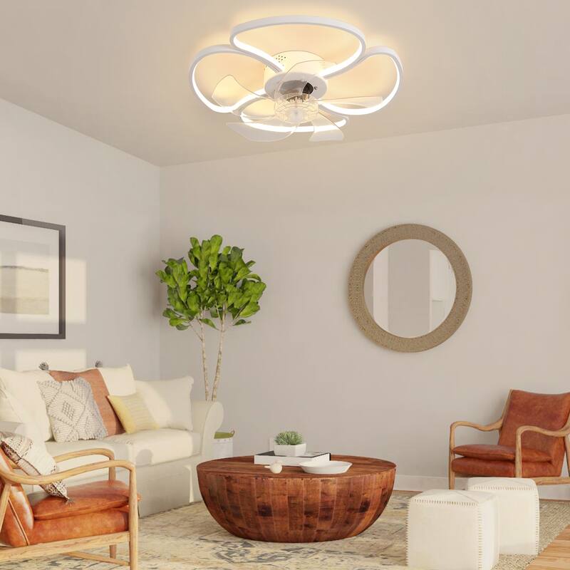Starsky 19in Modern Flush Mount LED Ceiling Fan with Light,6-Speed Low Profile Smart APP Control Ceiling Fan with Remote
