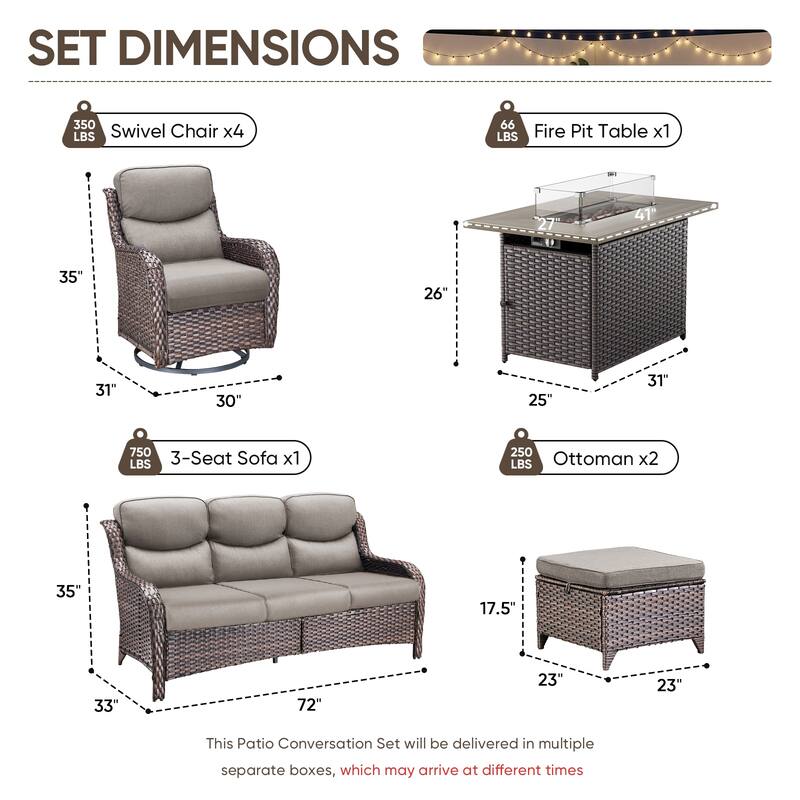 Pocassy Outdoor Fire Pit Sofa Swivel Chairs Ottoman Furniture Set