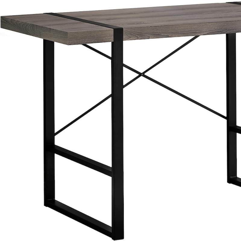 Wood Veneer Computer Desk with Black Metal Base and Rectangular Shape