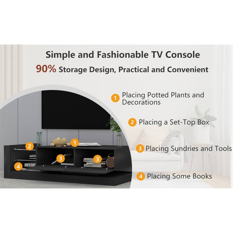 TV Stand,Entertainment Centers with Storage Cabinets and 16 Color 4 Modes Changing Lights Remote RGB LED