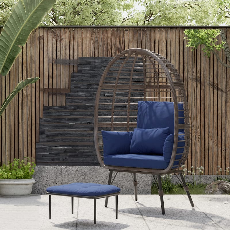 Cozywor Patio Indoor/Outdoor Egg Lounge Chair with Ottoman and Cushions