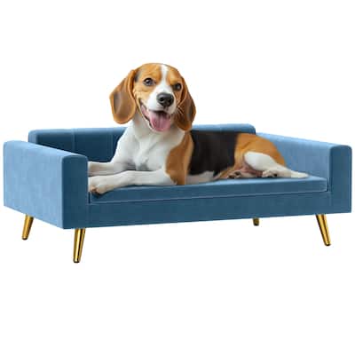 PawHut Dog Sofa, Pet Sofa Bed, Modern Velvety Dog Couch for Small to Medium Dogs, Dark Blue