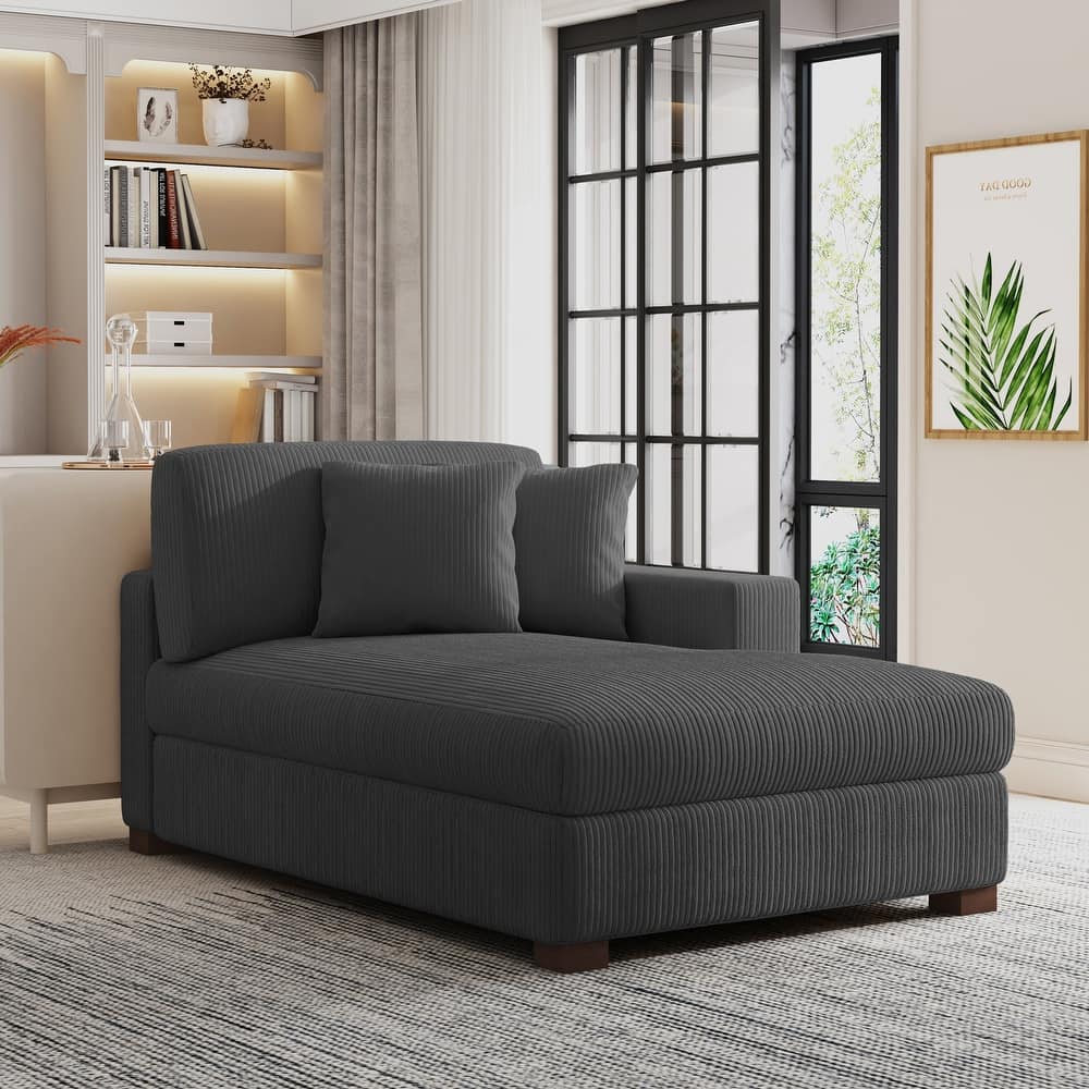 Modern Corduroy Indoor Chaise Lounge Couch with Pillows