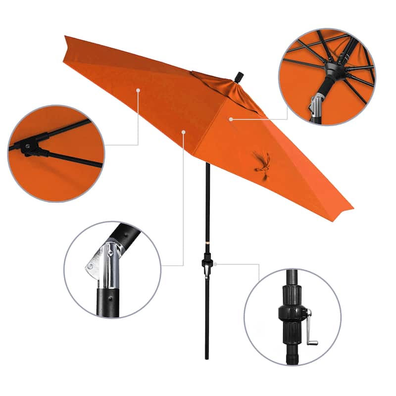 California Umbrella 9' Rd Patio Umbrella Black Aluminum Frame Fiberglass Ribs Crank Lift Collar Tilt, Pacifica Pacific Blue