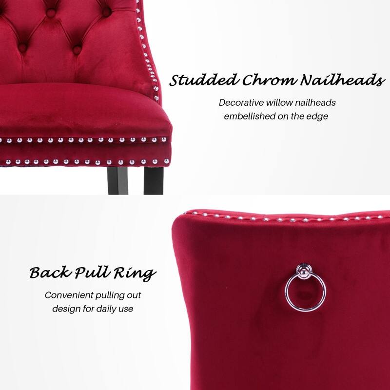 Solid Wood Velvet Upholstered Dining Chair Set of 2