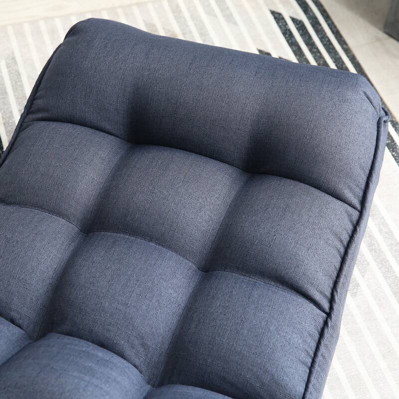 Navy Modern 23.6" High Back Upholstered Adjustable Foldable Buttons Tufted Lounge Chair with Comfortable Backrest