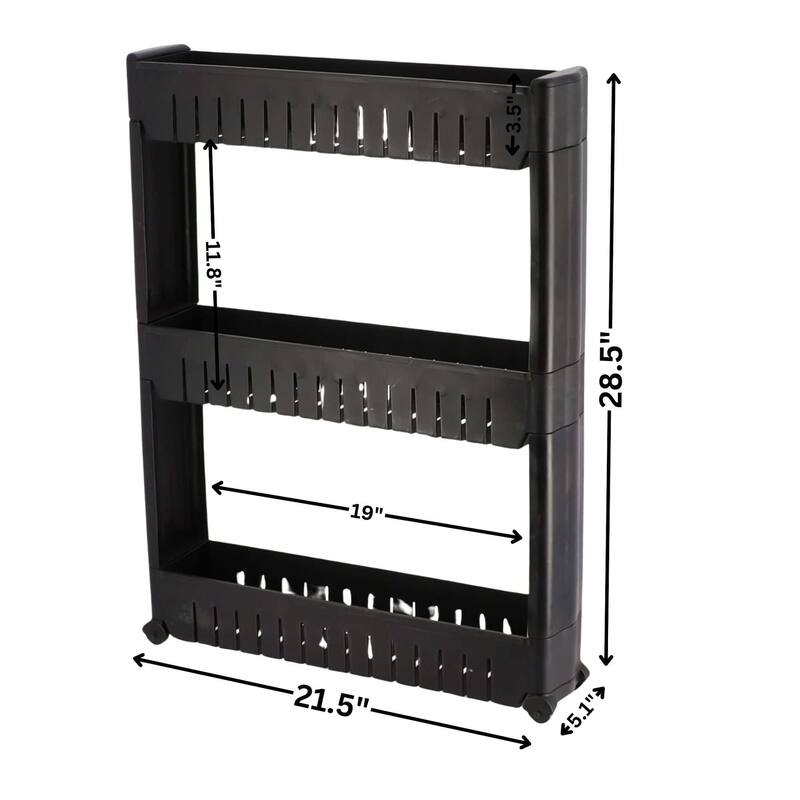 Multi-Purpose Slim Rolling Cart - 3-Tier Utility Organizer - 28.5" H x 21.5" L x 5.1"W