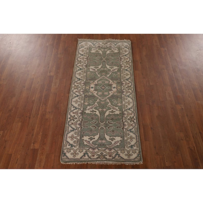 Green Oushak Indian Accent Rug Handmade Wool Carpet - 2'8"x 6'0"