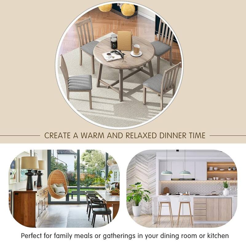 5 PCS Wood Dining Table Set for 4 Round Extendable Table with 4 Chairs