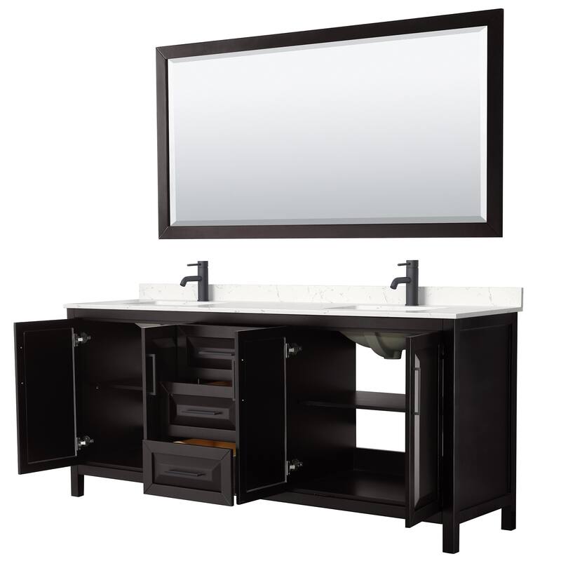 Daria 80 Inch Double Vanity, Cultured Marble Top, 70 Inch Mirror