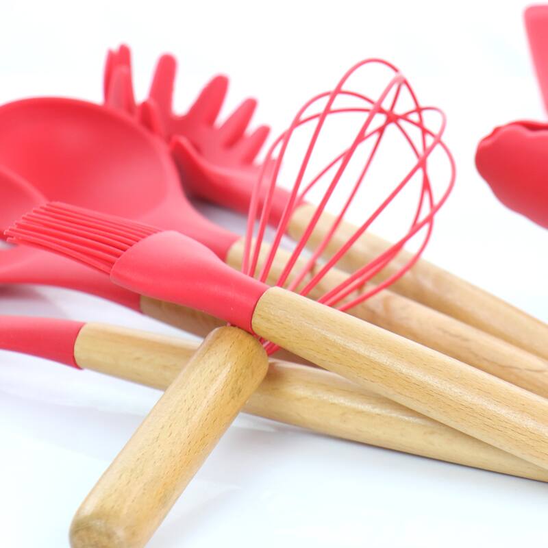 MegaChef 12 Piece Red Silicone and Wood Kitchen Utensil Set