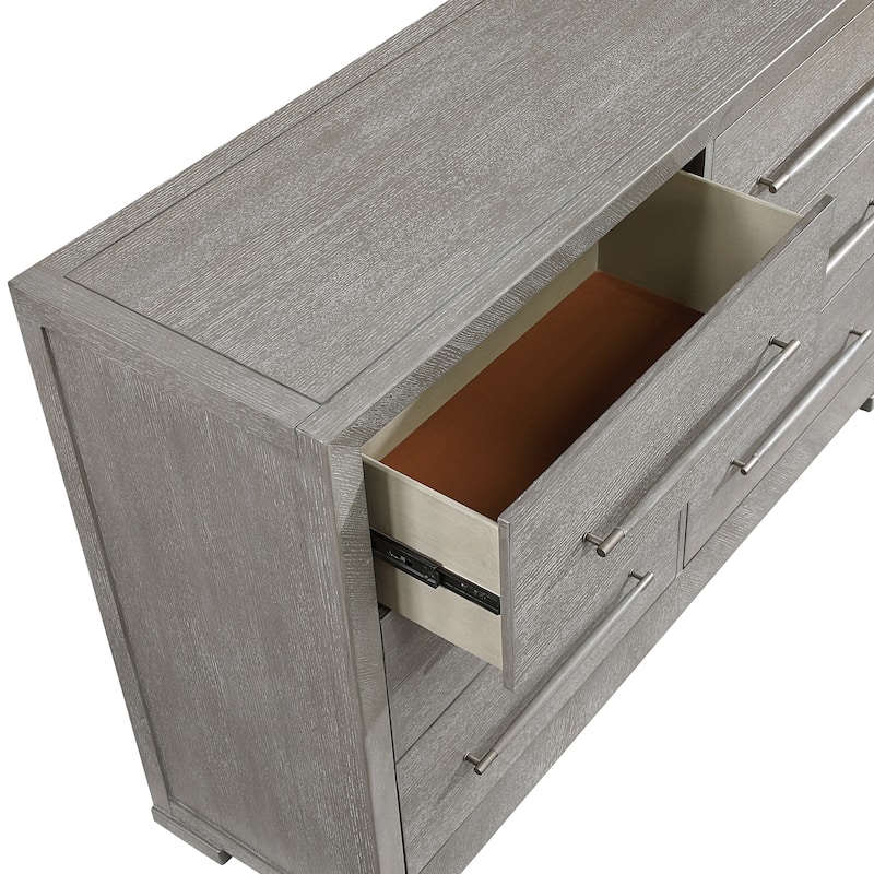 4pc Bedroom Gray Finish Wooden Furniture Bed Storage Chest Dresser Mirror