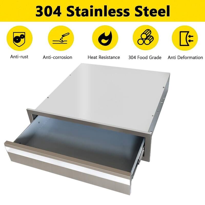 Outdoor Kitchen Drawer 24" W x 6.5" H x 23" D, 304 Stainless Steel Flush Mount Single Layer Access BBQ Drawers