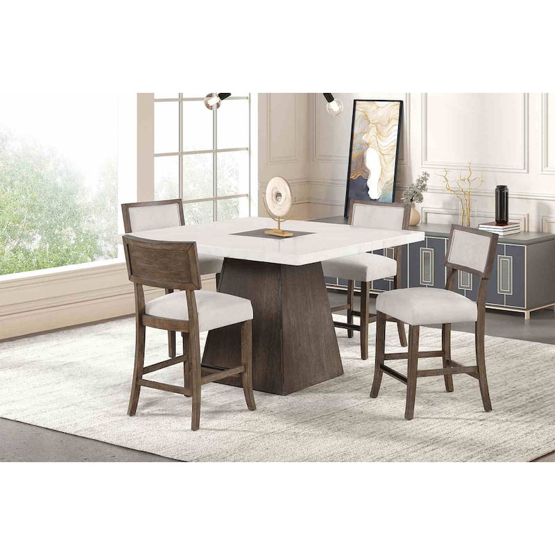 Contemporary 5PC Counter Height Set Table and Chairs Dark Walnut Finish