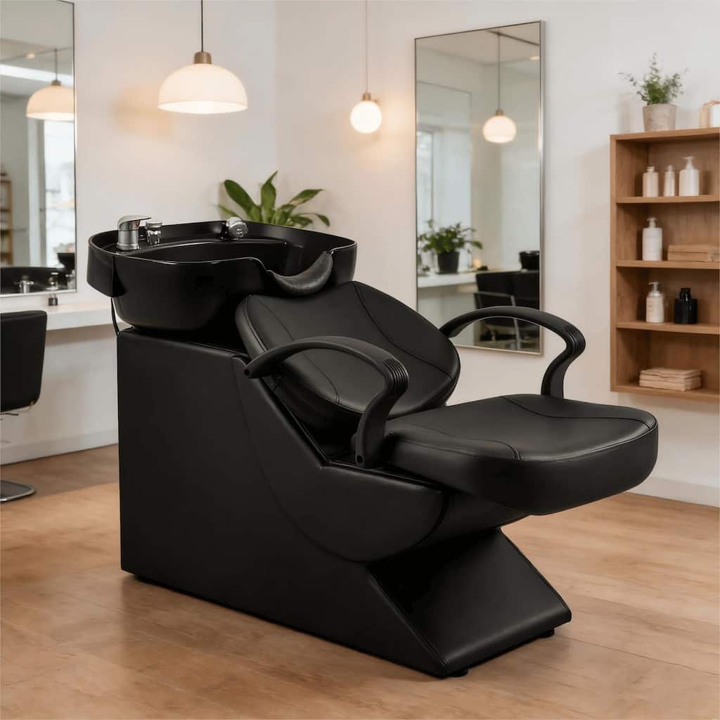 ABS Plastic Shampoo Bowl Sink Chair for Spa Beauty Salon - Black