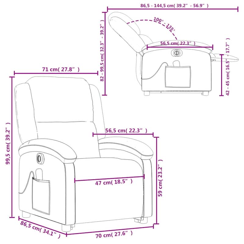 vidaXL Stand up Massage Recliner Chair Power Lift Wingback Armchair Velvet