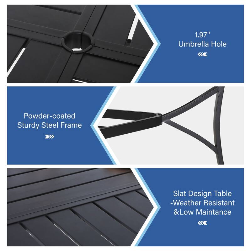 MAISON ARTS 9 Pieces Outdoor Patio Dining Set for 8, Metal Steel Table with Umbrella Hole & Stackable Chairs