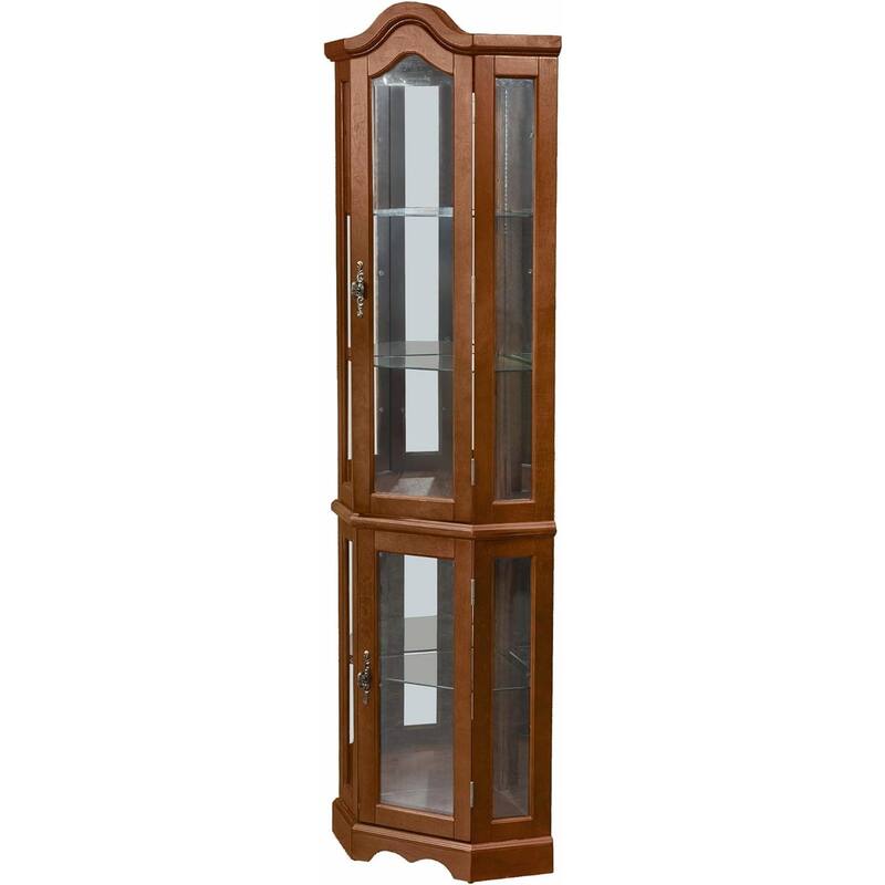 Corner Curio Cabinet with Lights, Adjustable Glass Shelves, Mirrored Back