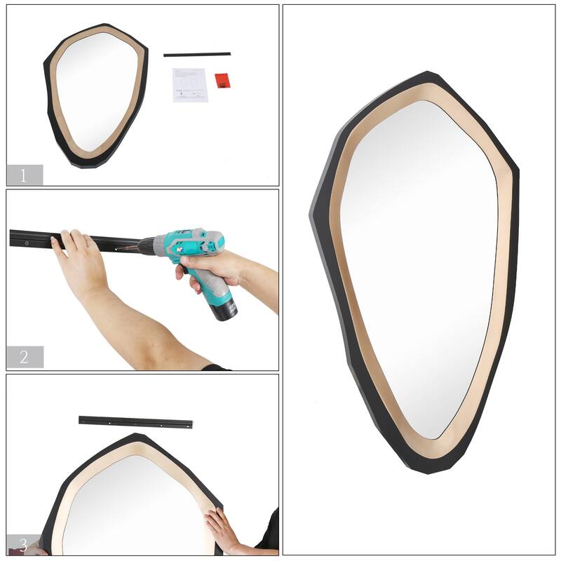 Modern Contemporary Black Gold Framed Wall Mirror Bathroom Mirror - Black/Gold - 27.6"W*1.2"D*H47.2"