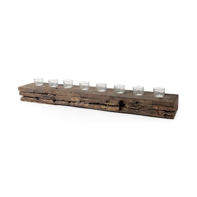 Lakara Brown Reclaimed Wood with 8 Glass Tealight Candle Holder - 36"W x 8"D x 3"H