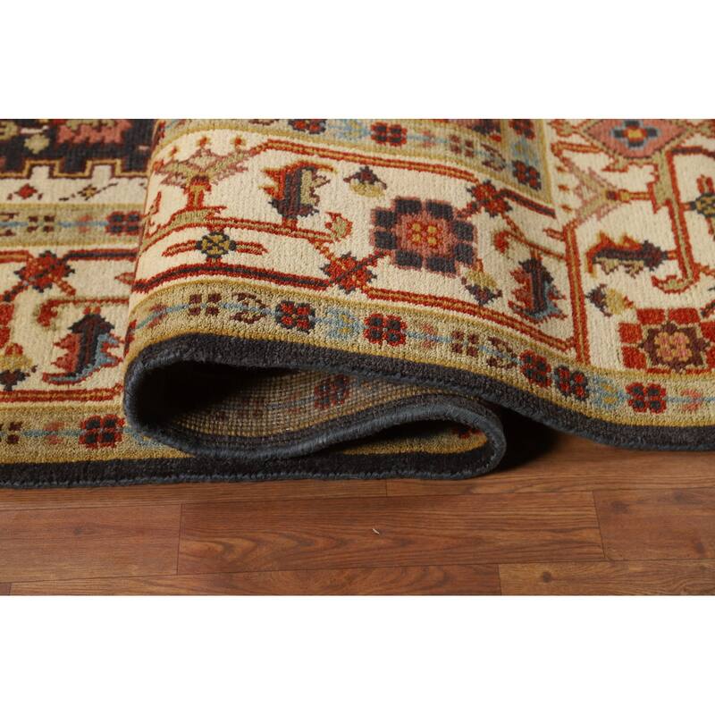 Charcoal Gray Heriz Serapi Indian Area Rug Handmade Wool Carpet - 7'10"x 9'11"