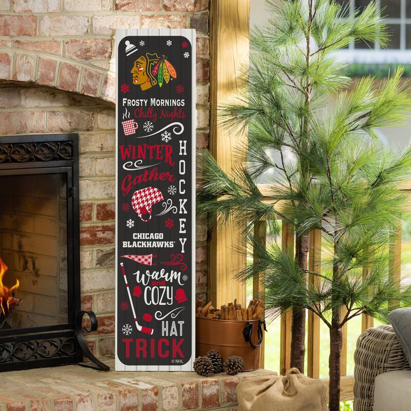 47" Double Sided Seasonal Porch Leaner, Chicago Blackhawks - 47" x 11.25" - Winter