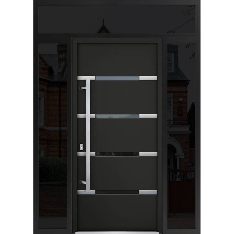 Front Prehung Steel Door 1105 Black Enamel Stainless Inserts W36xH80 Lh I - Black - 60 x 96