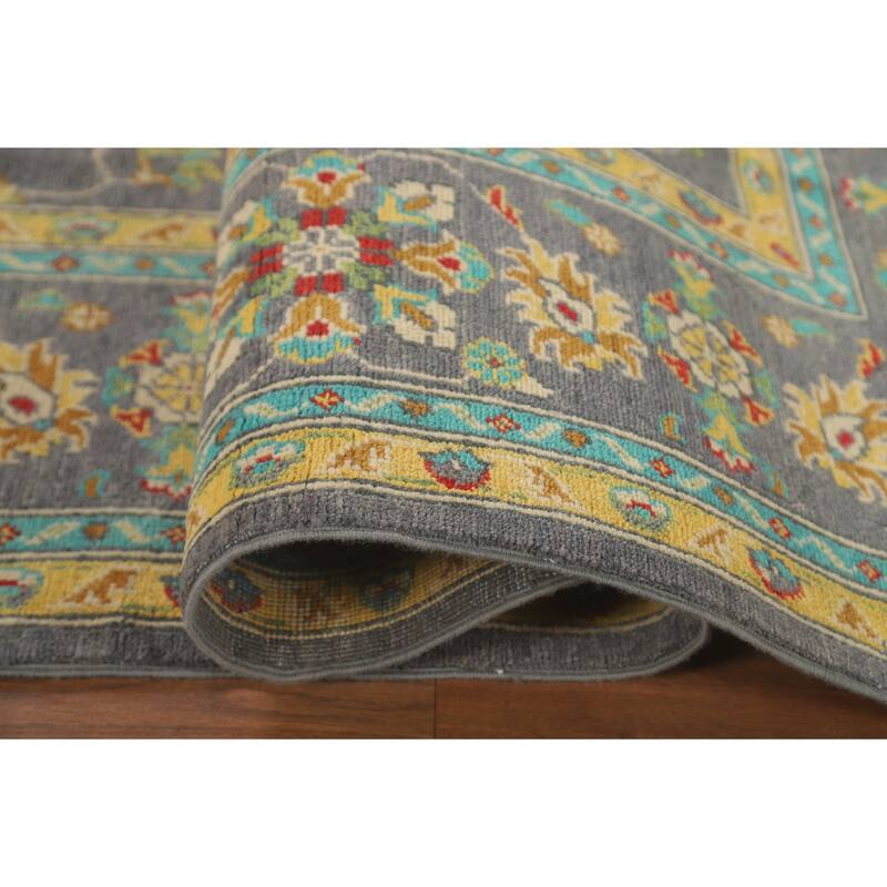 Gray Blue Floral Kazak Oriental Area Rug Handmade Wool Carpet - 6'8" x 9'7"