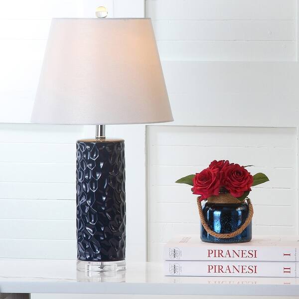 SAFAVIEH Lighting 24inch Dixon Navy Table Lamp (Set of 2) 13"x13"x23