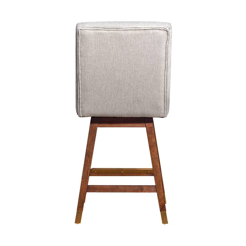 Tynn Swivel Counter Stool Chair, Beige Wingback, Brown Rubberwood