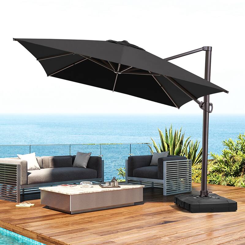 10x13FT Patio Cantilever Umbrella Outdoor Offset Umbrella 360-Degree Rotation with No Base - Black