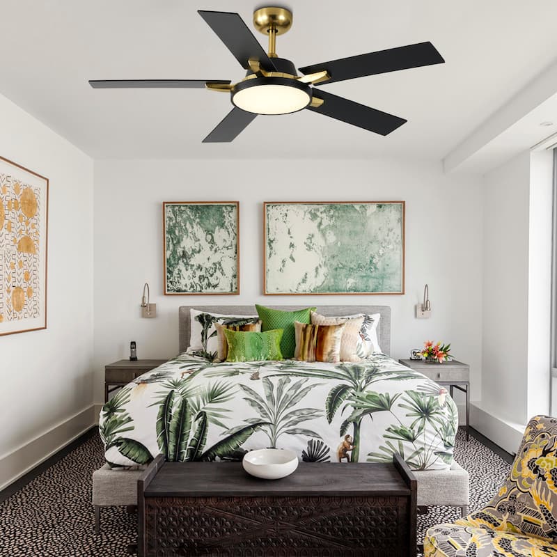 Bella Depot 52" Modern Ceiling Fan with Light and Remote Black 6-Speed Reversible Fan