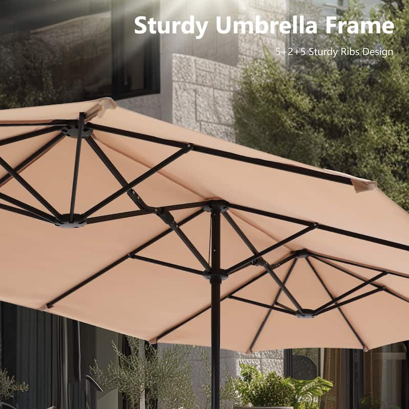 MAISON ARTS 8-Piece Outdoor Dining Set with 13ft Umbrella Steel Rectangle Table & 6 Stackable Chairs