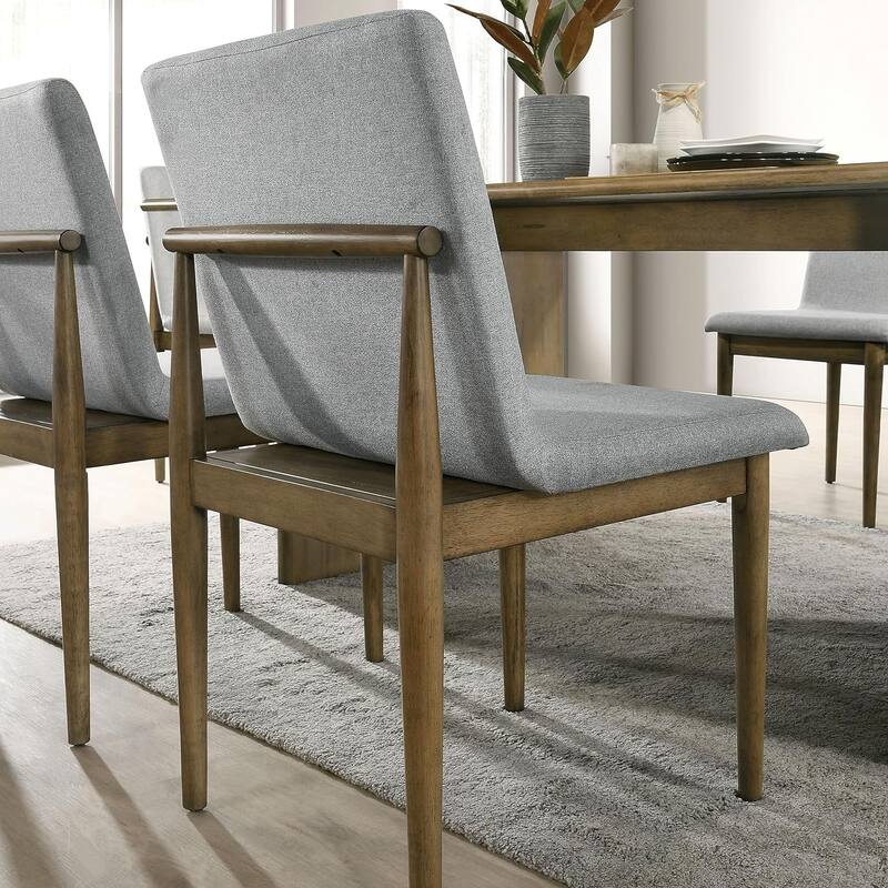 Natural Tone Frame Light Gray Fabric Set of 2pc Side Chairs Dining Room Furniture Chair Upholstered Seat