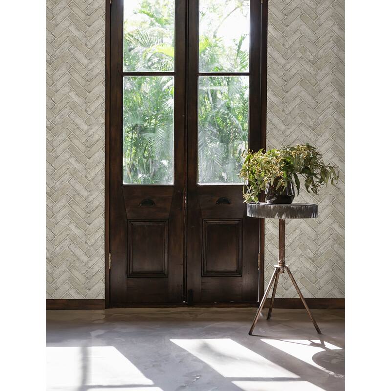 Chesapeake Canelle Taupe Brick Herringbone Wallpaper