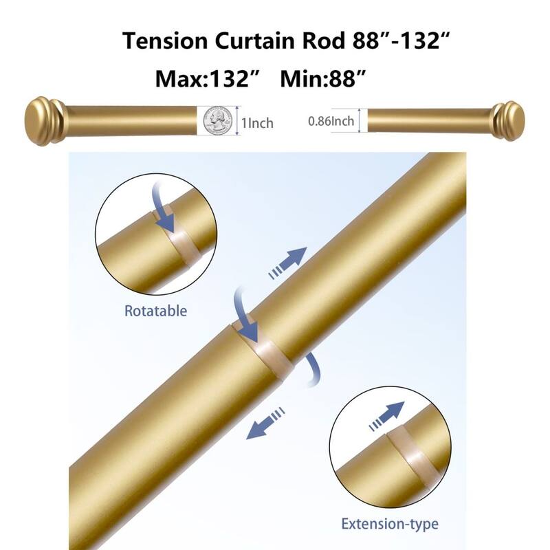 Drapery Window Curtain Rod- Lordear End Cap Finials Single Curtain Rod - Gold/Black/Silver - 88"~132" - Brushed - Gold