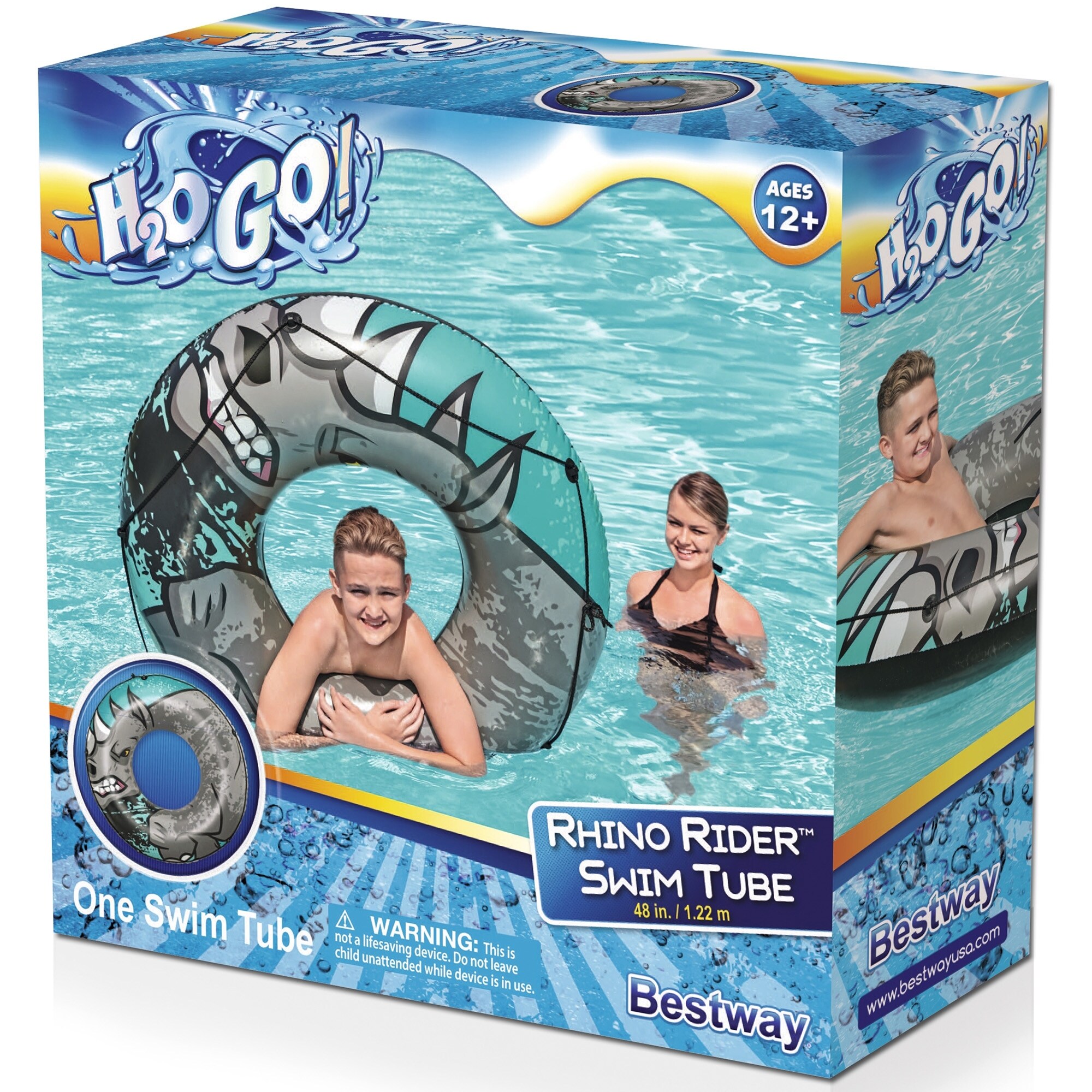 Bestway CoolerZ Rapid Rider Inflatable Lake Pool Tube Float, Blue/Gray, 2 Pack