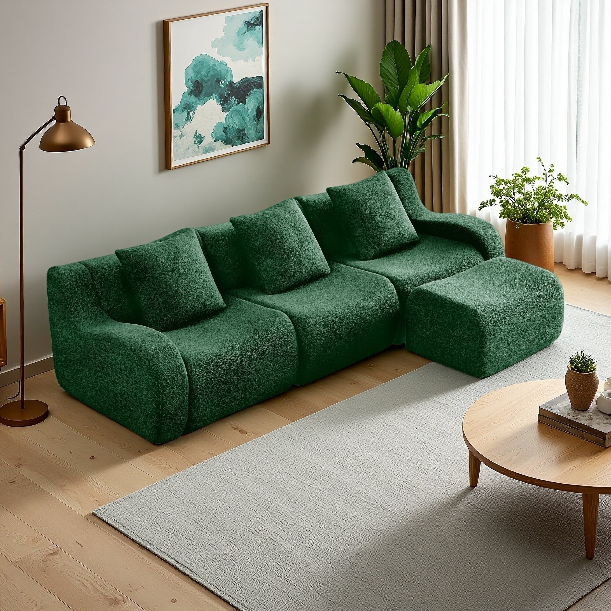 115.3" Teddy Fabric Modular Sectional Sofa with Chaise, Anti-Slip, No Assembly