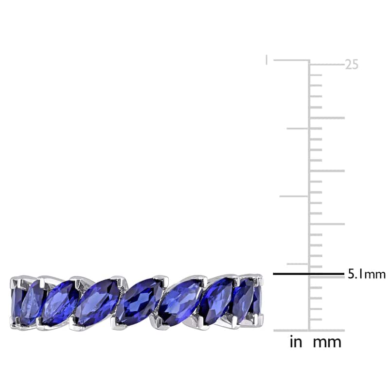 Miadora Marquise-cut Created Blue Sapphire Full-Eternity Band in 14k White Gold
