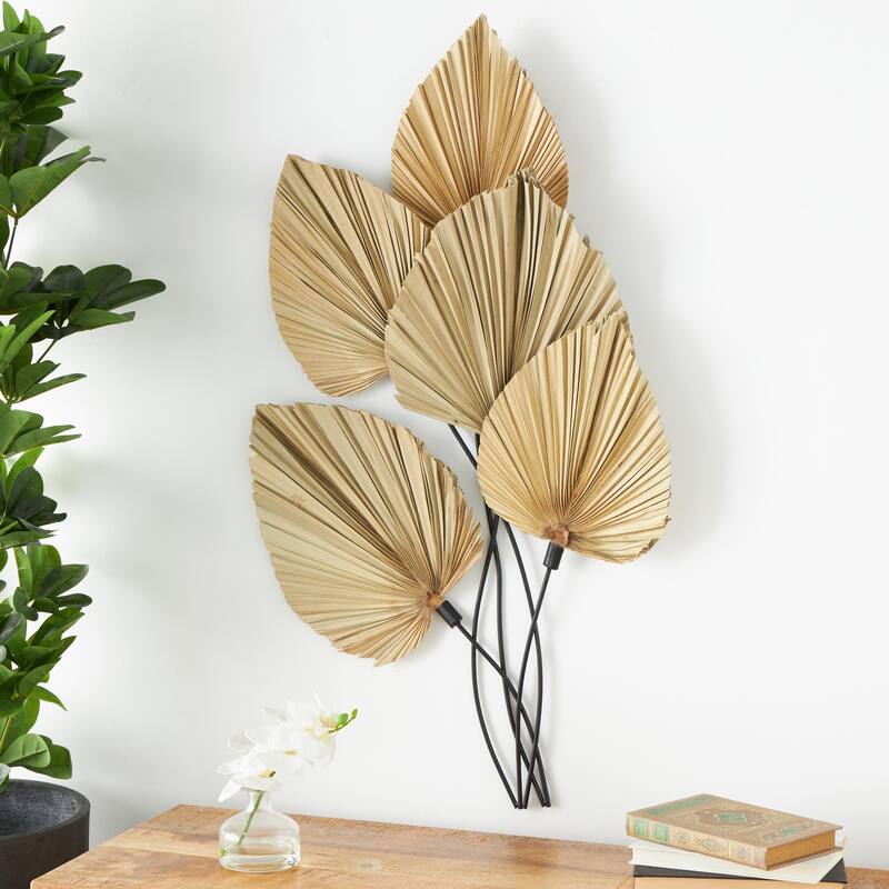 Metal Leaf Layered Home Wall Decor with Palm Leave Accents - Brown - Roche River Decor