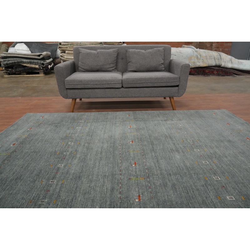 Hand Knotted Oriental 100% Wool Carpet Tribal Animal Pictorial Greys & Charcoal Gabbeh Area Rug - 8' 8'' X 5' 10''