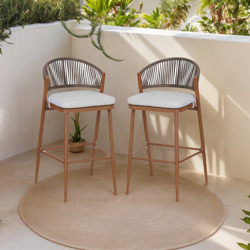 Christopher Knight Home - Beverly Outdoor Barstools with Scallop Backrest, Set of 2