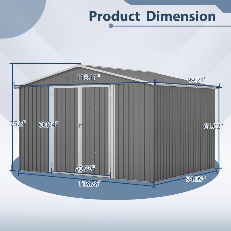 10X8 FT Outdoor Metal Storage Shed, with Lockable Doors, Tool Shed - 10X8 FT