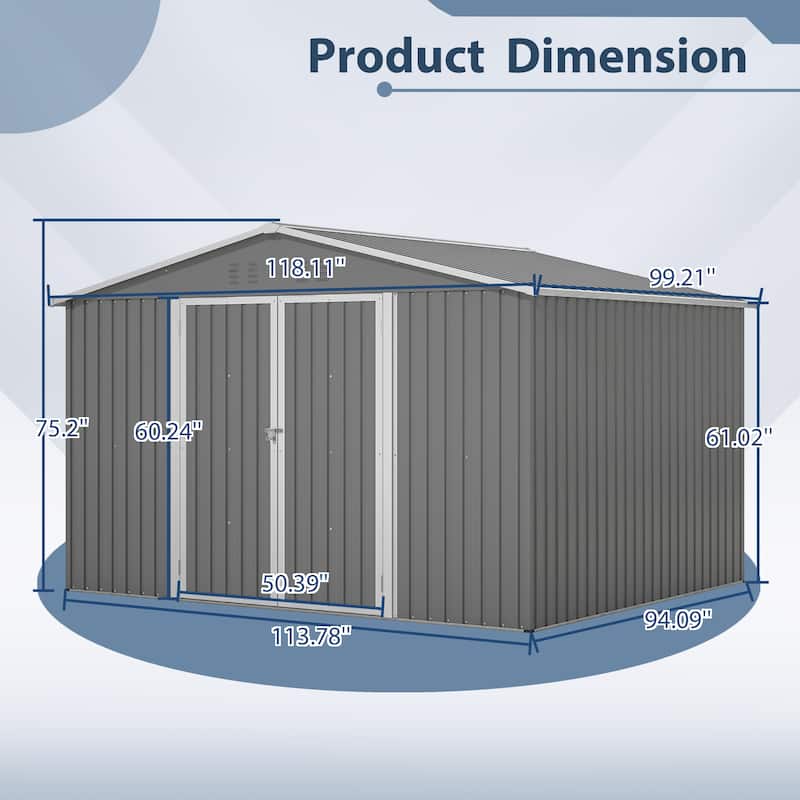 GDFStudio - Evelyn Spacious Outdoor Waterproof Tool Storage Shed with Durable Metal Frame