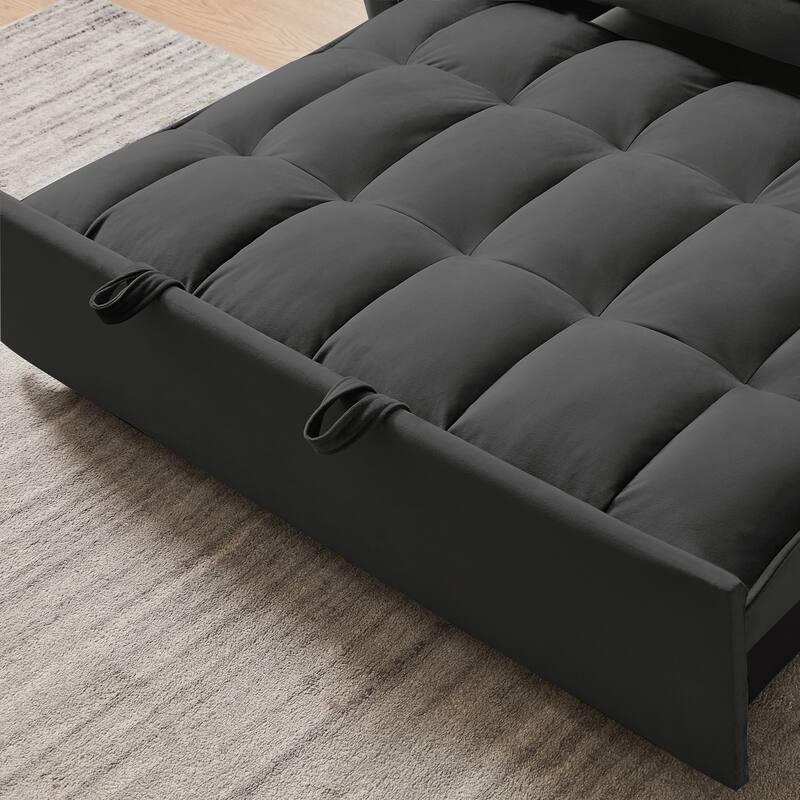 Anmytek 3-in-1 Velvet Sleeper Sofa with Adjustable Backrest and Side Pockets Black Convertible Loveseat