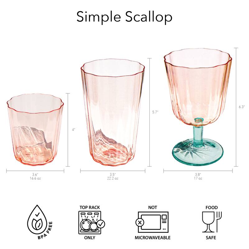 Abode Homewares Simple Scallop Acrylic Drinking Glass - Pink - Set of 6